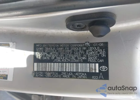 2009 Toyota Corolla from USA, damaged, VIN JTDBL40E39J036615